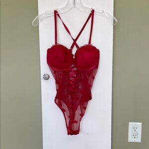 Elegant Red Lace Bodysuit